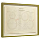 Print by G. Barraud of a technical drawing, float-mounted and framed in hand-painted olive green. Angled aspect. 